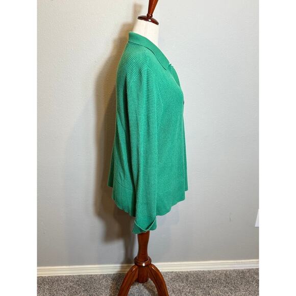J. Jill sweater green waffle texture open neck collared button up cardigan Sz LP - Picture 4 of 7